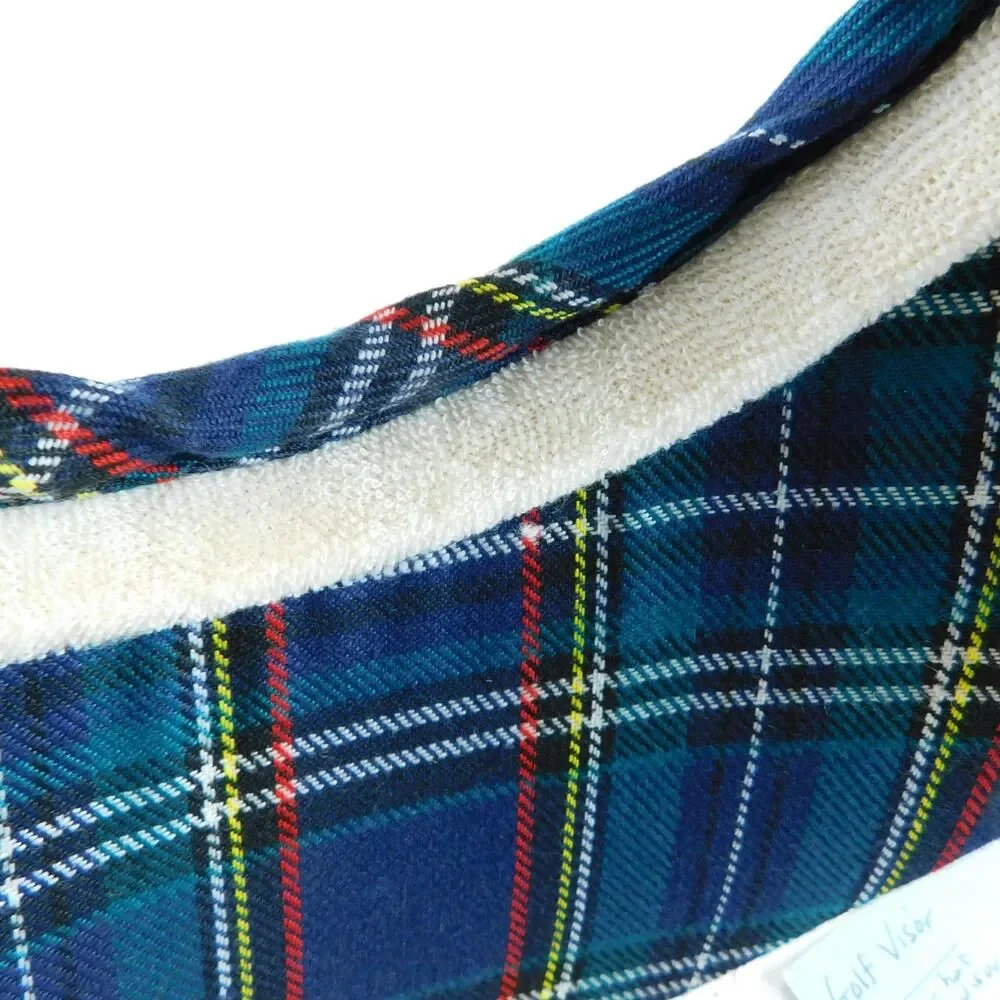 Old Course St Andrews Plaid Blue Golf Visor with Medallion Cotton Vintage NEW
